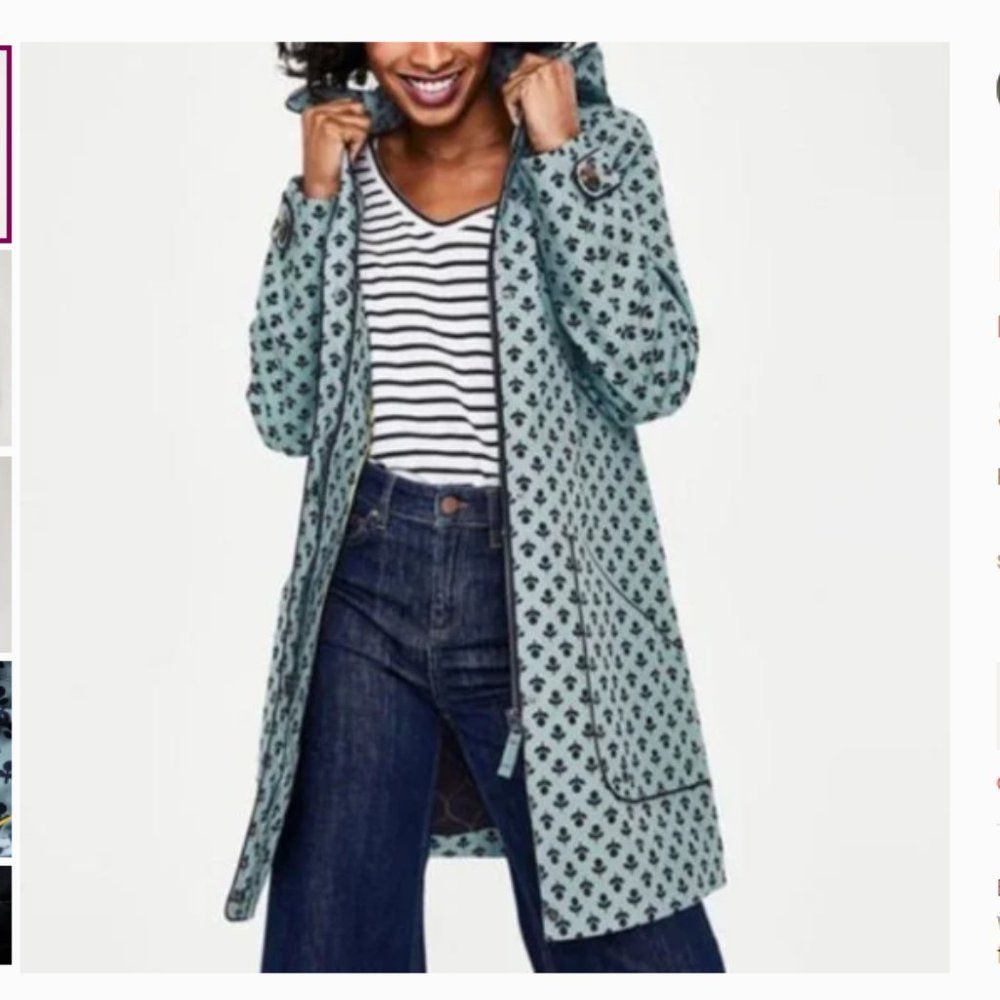 Boden | Anya Waterproof Mac Blue Graphic Flower Print Rain Coat Jacket Sz M